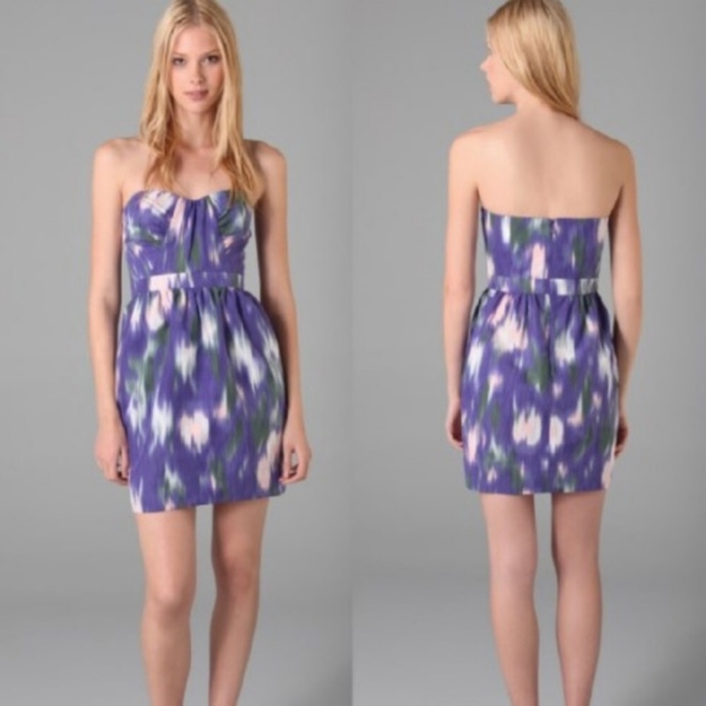 Shoshanna Purple Print Strapless Cocktail Dress